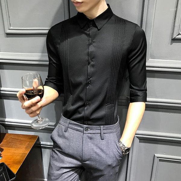 

french mens shirts half sleeve casual luxury tuxedo shirt white black red party wedding male dress shirt party1