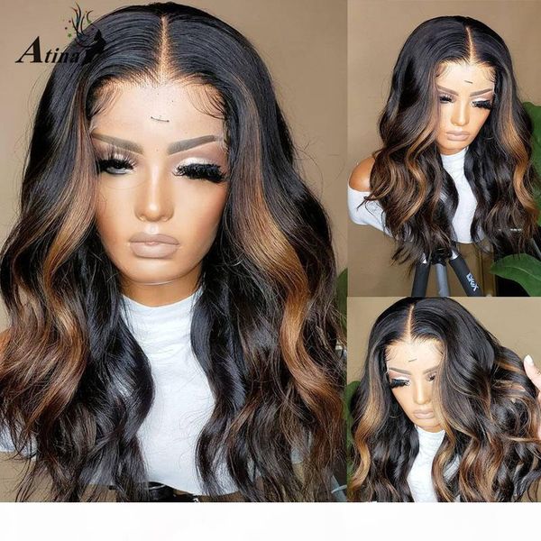 

pre plucked lace part human hair wigs for black women brazilian remy ombre highlight colored glueless wig with bay hair atina, Black;brown