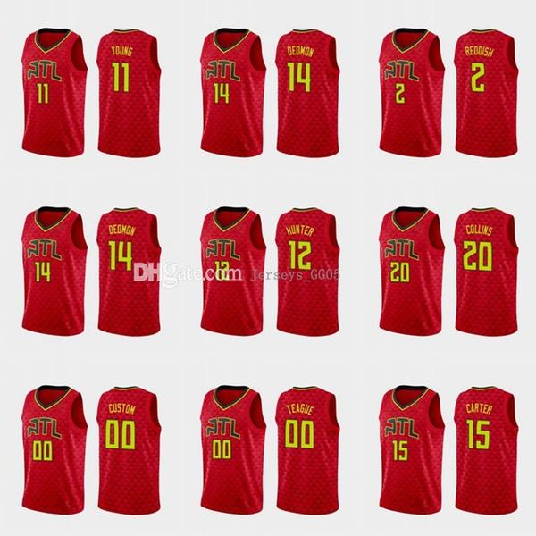 

atlanta hawks men trae young kevin huerter deandre hunter vince carter john collins abc kids custom statement basketball jersey, Black;red
