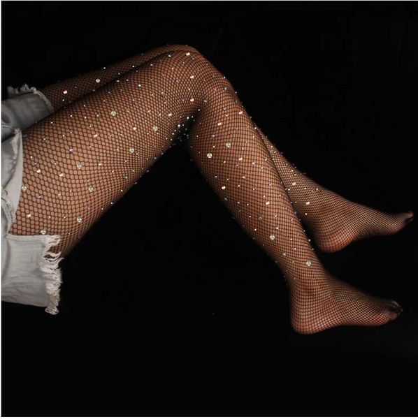 

stockings fishnet diamond pantyhose women shiny fish net female slim rhinestone mesh nylon tights, Black;white