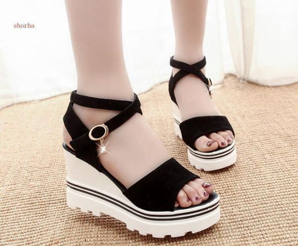 

classsic women sandals summer new open toe fish head fashion platform high heels wedge lace sandals female shoes1, Black