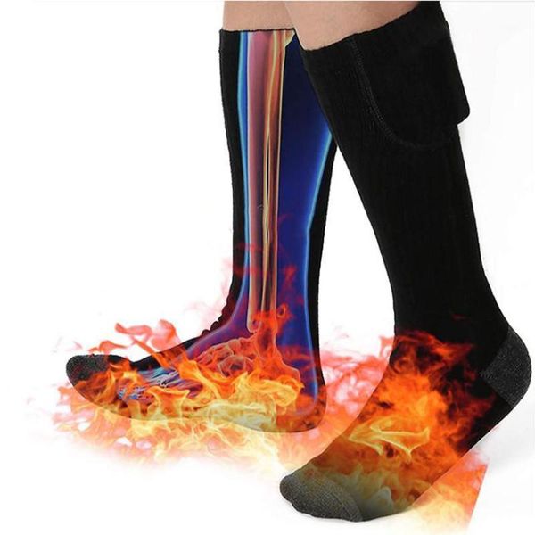 

sports socks 1 pair rechargeable battery heated electric feet warmers leg warmer keep warm winter men women1, Black