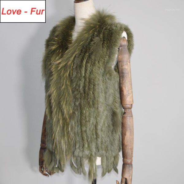 

women's fur & faux party women real vest knitted tassels 100% genuine gilet raccoon collar waistcoats1, Black