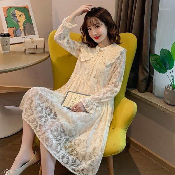 

maternity dresses 9168# nursing clothing loose stylish lace patchwork dress for pregnant women pregnancy dress1, White