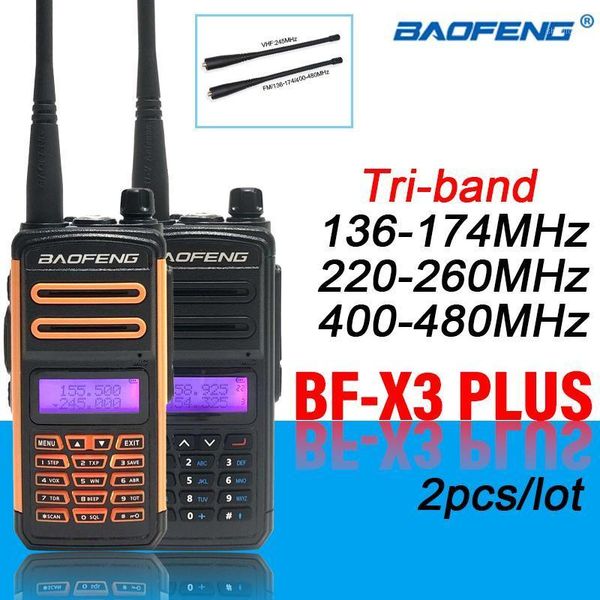 

walkie talkie 2pcs baofeng x3 plus long distance tri-band ham radios high-power walkie-talkies handheld hf transceiver bf uv-5r update versi