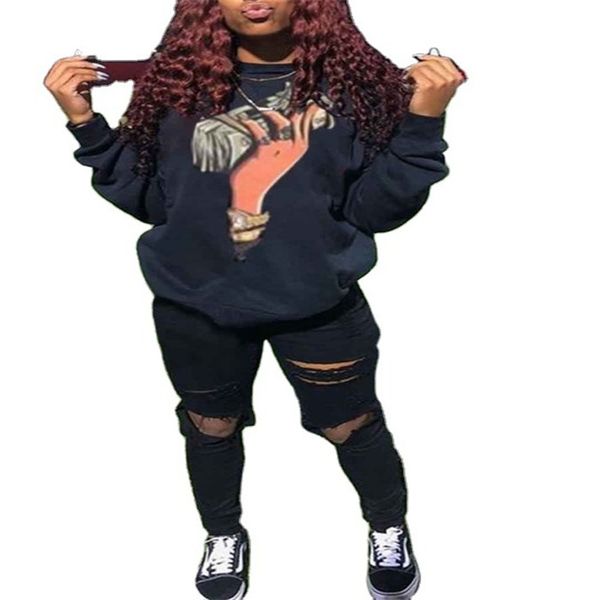 

сыпучие женщин desiger толстовки с длинным рукавом o шеи пуловер женская одежда осень зима толстые вскользь фуфайки для женщин, Black