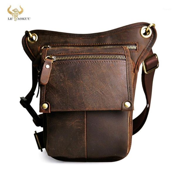

crazy horse leather men design classic messenger sling bag multi-function fashion travel waist belt pack leg drop bag 211-41