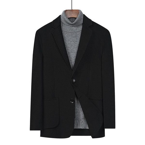 

men's wool & blends color suits brought about leisure double-sided, winter youth stereo patch pocket business casual male lapel coat, Black