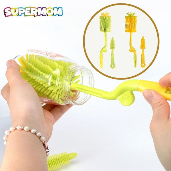 

2pcs baby bottle brush milk water cup cleaning silicone bottle brush 360 degrees rotatable handle quickly effective clean