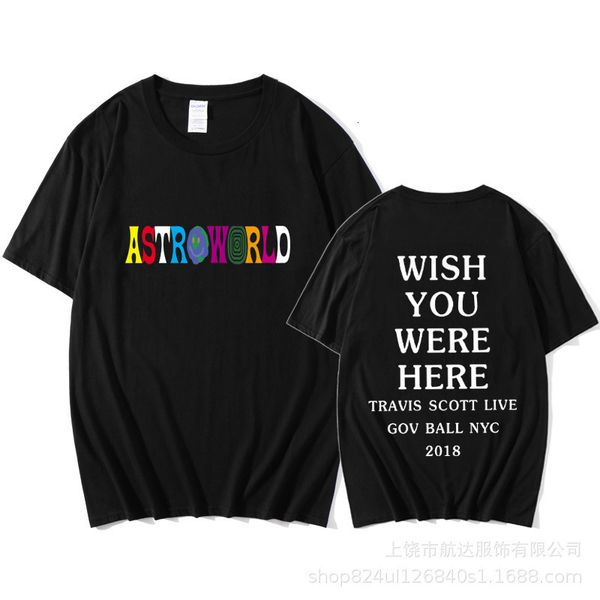 

middle aged short sleeve men's astroworld printed sweater european t-shirt men's street fashion brand cotton t-shirt, White