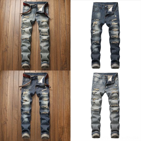 

ix7tt men denim jeans hole for mans designer jeans fashion men blue mens slim casual pants elastic trousers light jeans fit loose cotton, Black