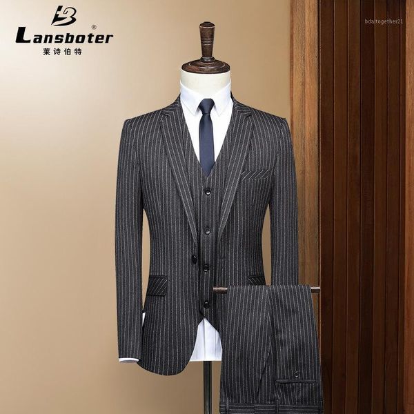 

men's suits & blazers lansboter boutique grey stripe set suit men slit business slim fit formal wear wedding case west1, White;black