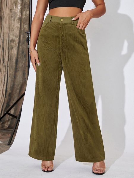 

slant pockets corduroy wide leg pants v5xp#, Black;white