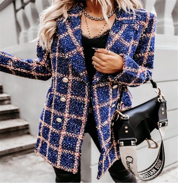 

spring autumn fashion girl's individual casual piece suit long sleeve coat plaid double breasted lapel personalized casual, White;black