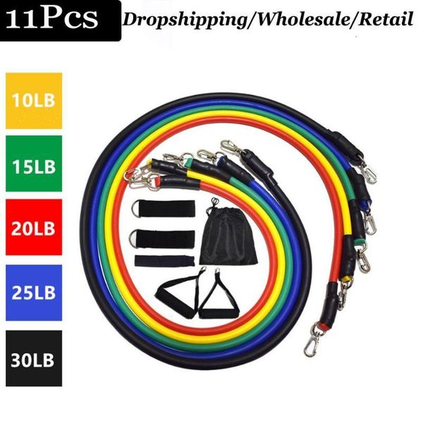 

100lb pull rope fitness resistance bands latex rubber strong elastic bands gym sport home body muscle fitness exercise 11pcs
