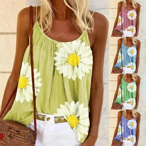 

women plus size camisole 2020 summer casual vests floral print beach wear female loose streetwear vintage boho sleeveless shirts, White