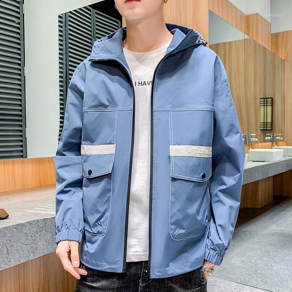 

men's jackets 2021 spring fashion solid casual jacket hooded windbreaker coat slim fit clothing1, Black;brown