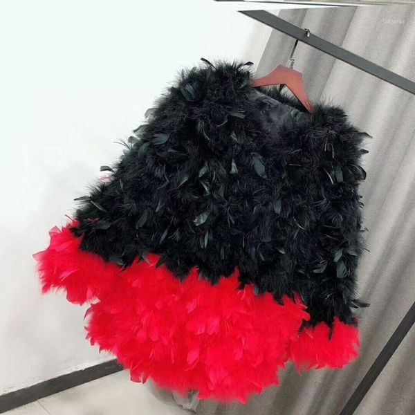 

70cm long sleeve plus thicker women ostrich fur coat plus size long jacket1, Black