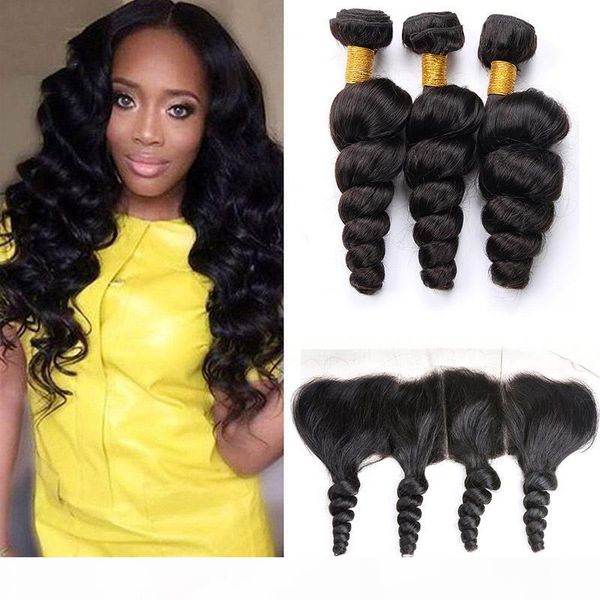 

indian yirubeauty natural black 3 bundles with 13x4 lace frontal pre plucked human hair products 8-30inch lace frontal with bundles, Black;brown