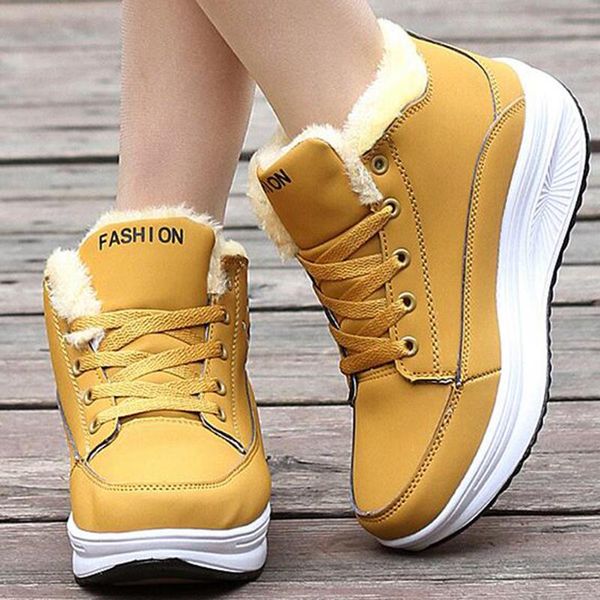 

women leisure sports shoes female plus velvet female cotton-padded shoes warm thick platform wedges women boots y651, Black