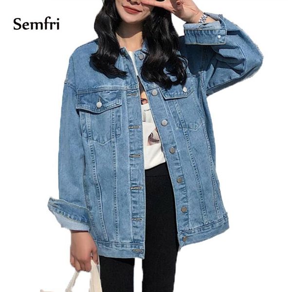 SemFri azul denim mulheres jaqueta estilo coreano calças jeans básico primavera outono outono feminino casual cowboy corpo ajuste jeans casaco 201017