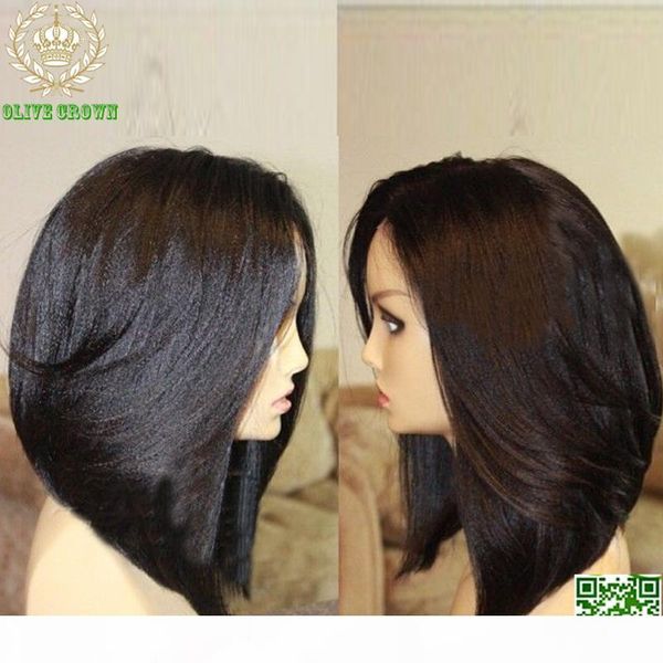 

light yaki human hair wigs bob style brazilian human hair full lace wigs bob yaki straight lace front human hair bob wigs, Black;brown