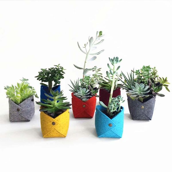 

storage bags foldable felt bag succulents flower pot cover colorful office desk makeup organizer color blue/yellow