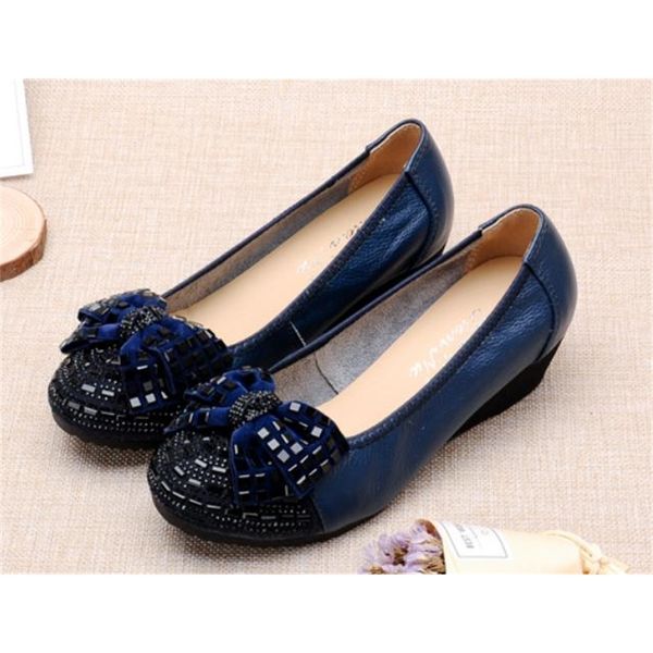 

2021 women's shoes in spring and autumn new style slope heel round head bowknot shoes@3002 7wr9, Black