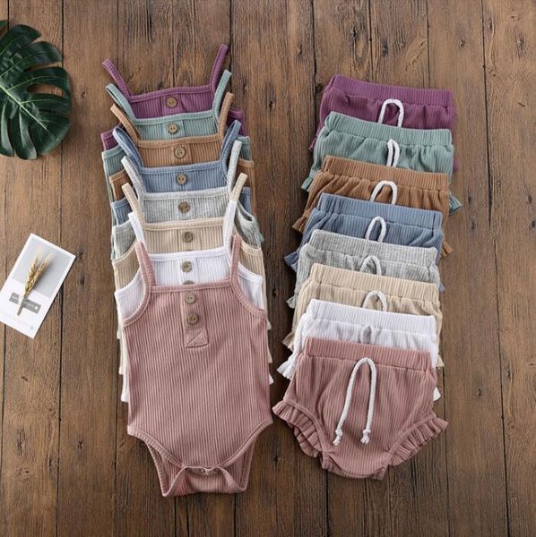 

baby halter shorts set summer sets sleeveless trousers suits simple solid color outfits casual vest trouser clothes dhb2703