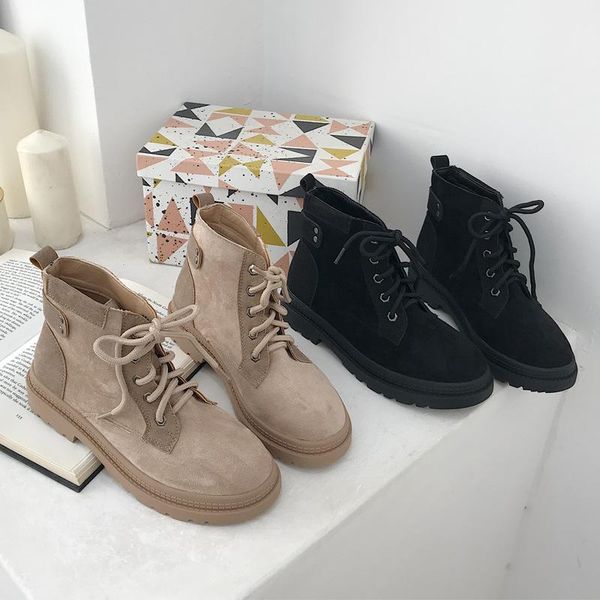 

autumn casual shoes women boots cross-tied fashion flock ladies footware female ankle botas mujer black