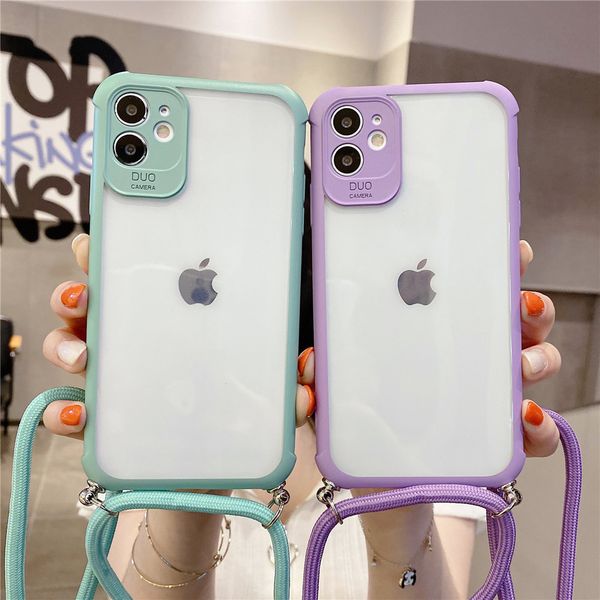 

transparent bumper crossbody lanyard phone case for iphone 12 se 2 11pro max xr x xs max 7 8 plus 11pro 12 strap rope back cover
