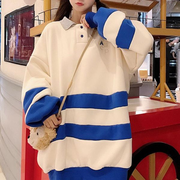 

casual hoodie korean fashion popular simple thin winter sellers thick loose japanese contrast embroidery lapel long sleeve, Black