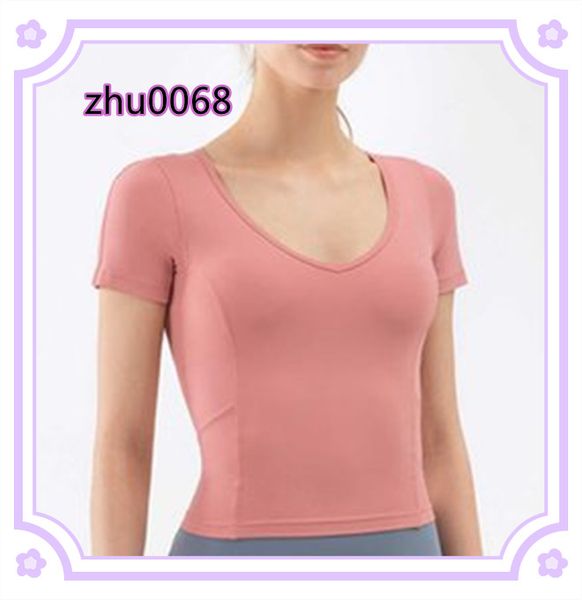 

l-053 women's v-neck t-shirt slim casual running fitness short sleeve yoga sports solid color workout exercise shirt gym clothes women, White;red