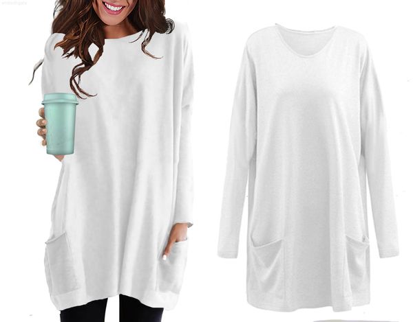 

round neck long sleeve loose t-shirt 3d digital print women's pocket sweater, Black