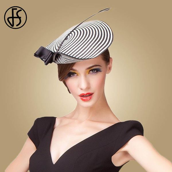 

fs fascinator wedding hats for women elegant black white feather striped cupid pillbox hat vintage cocktail lady fedoras, Blue;gray
