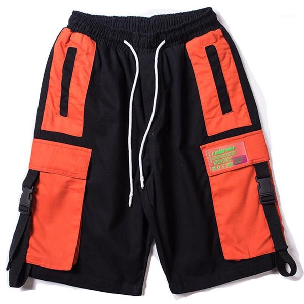 

summer cargo shorts multicolor patchwork fashion streetwear 2020 elastic waist harajuku short joggers hip hop shorts knee length1, White;black
