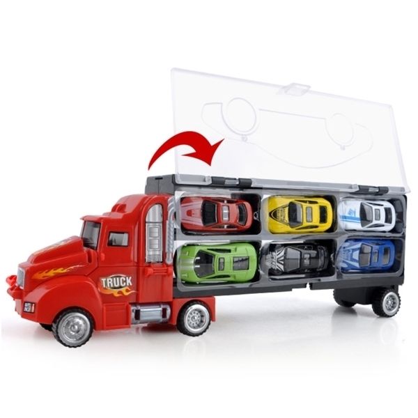 

12pcs/set diecast cars metal model with big truck vehicles toys for children wheels car container carrier boy birthday gifts q1217