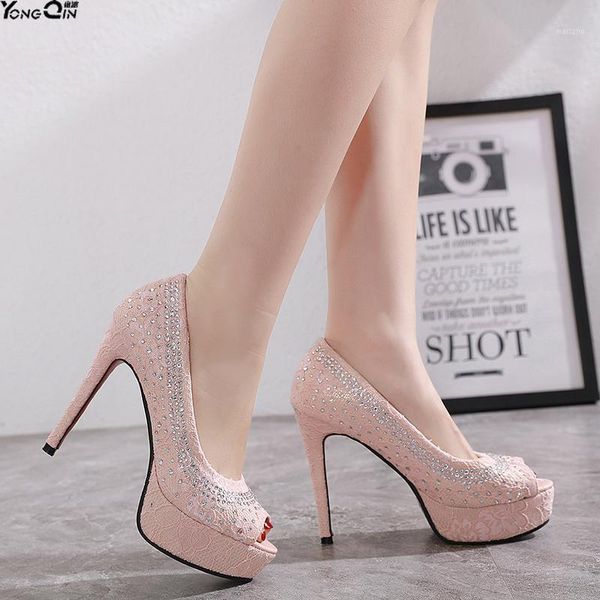

summer korean fish mouth rhinestone women pumps thin super high heel wild women's sandals shoes1, Black