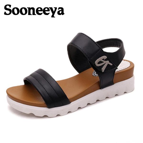 

sooneeya 2020 new summer gladiator sandals women platform sandals shoes woman aged pu leather flat fashion ladies shoes, Black
