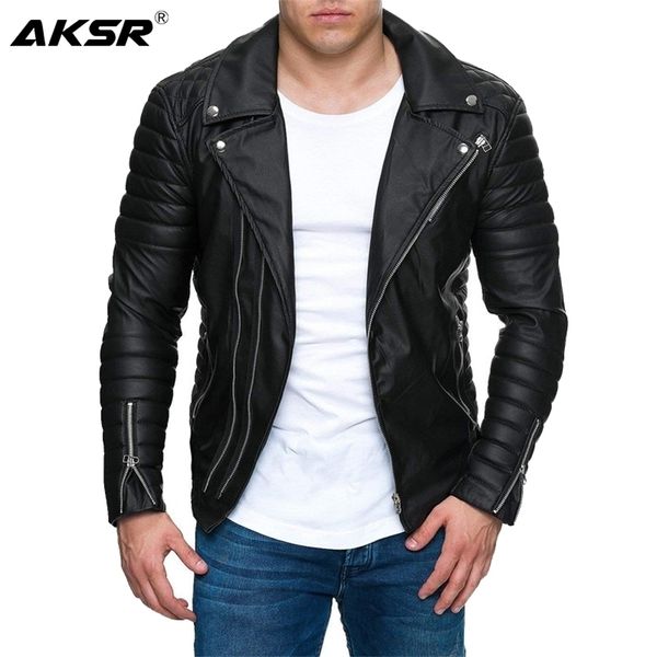

aksr jacket men new men's fashion casual long sleeved motorcycle fur leather jacket slim fit mens winter coats pu faux leather 201223, Black