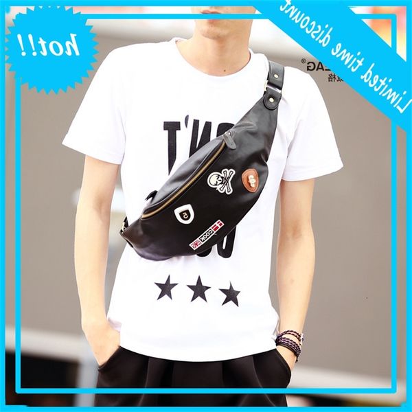 

leather medal chest korean outdoor leisure small waist fashionable men's bag