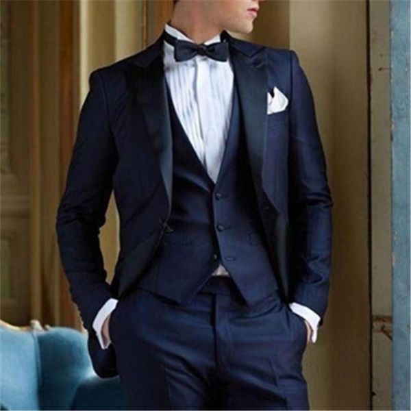 

men's suits & blazers navy blue wedding men suit 3 piecse(jacket+pants+vest+tie) slim fit groom formal terno masculino tuxedo clothes f, White;black