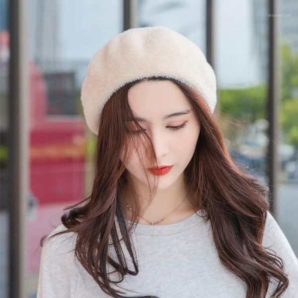 

foux beret hats women autumn winter artificial mink hair plush colorful pure adjustable 2020 new fashion korean style1, Blue;gray