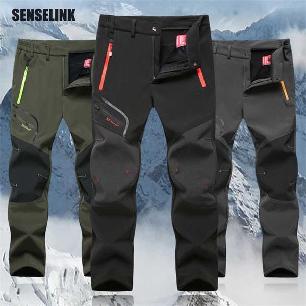 

autumn winter men outdoor pants plus size fleece warm waterproof windproof breathable trousers sports hiking cargo pants men 6xl 220108, Black