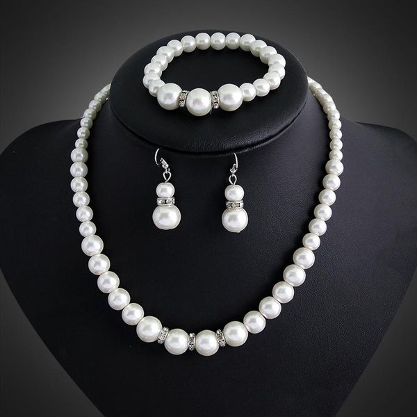 

classic simulated pearl jewelry silver color necklace /earrings /bracelet wedding jewelry sets bridal accessories
