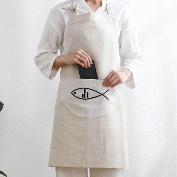 

aprons waterproof adjustable dining room accessories comfortable full bibs fish pattern cooking apron oil resistance cotton and linen1