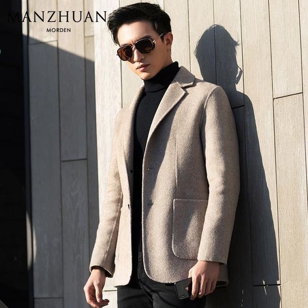

korean version of the thickened fashion men's autumn and winter double-faced woolen coat leisure wool young business small suit jacket, White;black