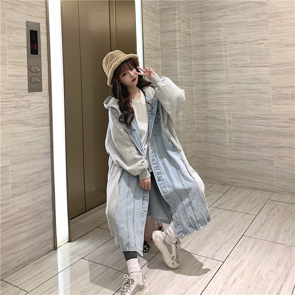 

cotton clothing 2021 new women's winter coat design sense splicing denim cotton padded jacket korean version loose long cotton padded j, Tan;black