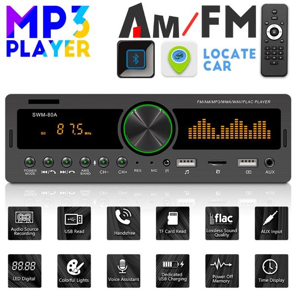 

podofo car rower universal в dash 1 din bluetooth мультимедийный звук mp3-плеер aux / usb / fm-стереосистемный приемник электрический магнит