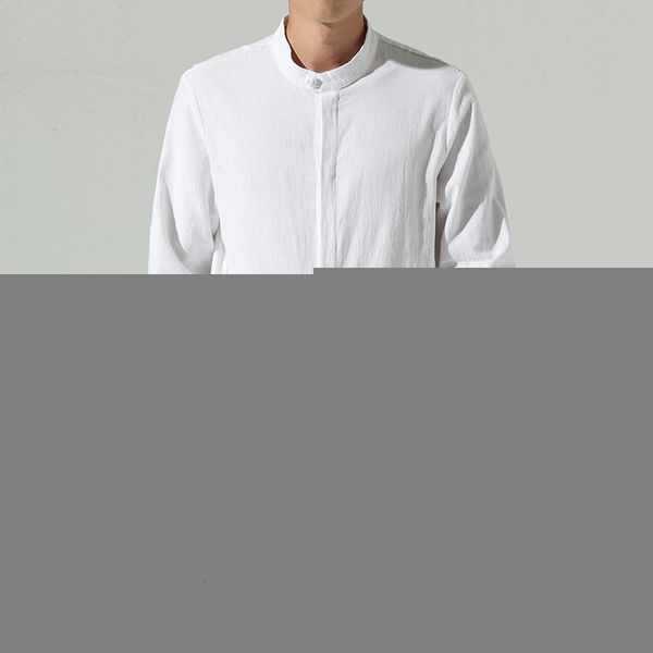 

2020 foreign trend chinese style autumn new long sleeve loose cotton and hemp coil button shirt men's comfort, White;black